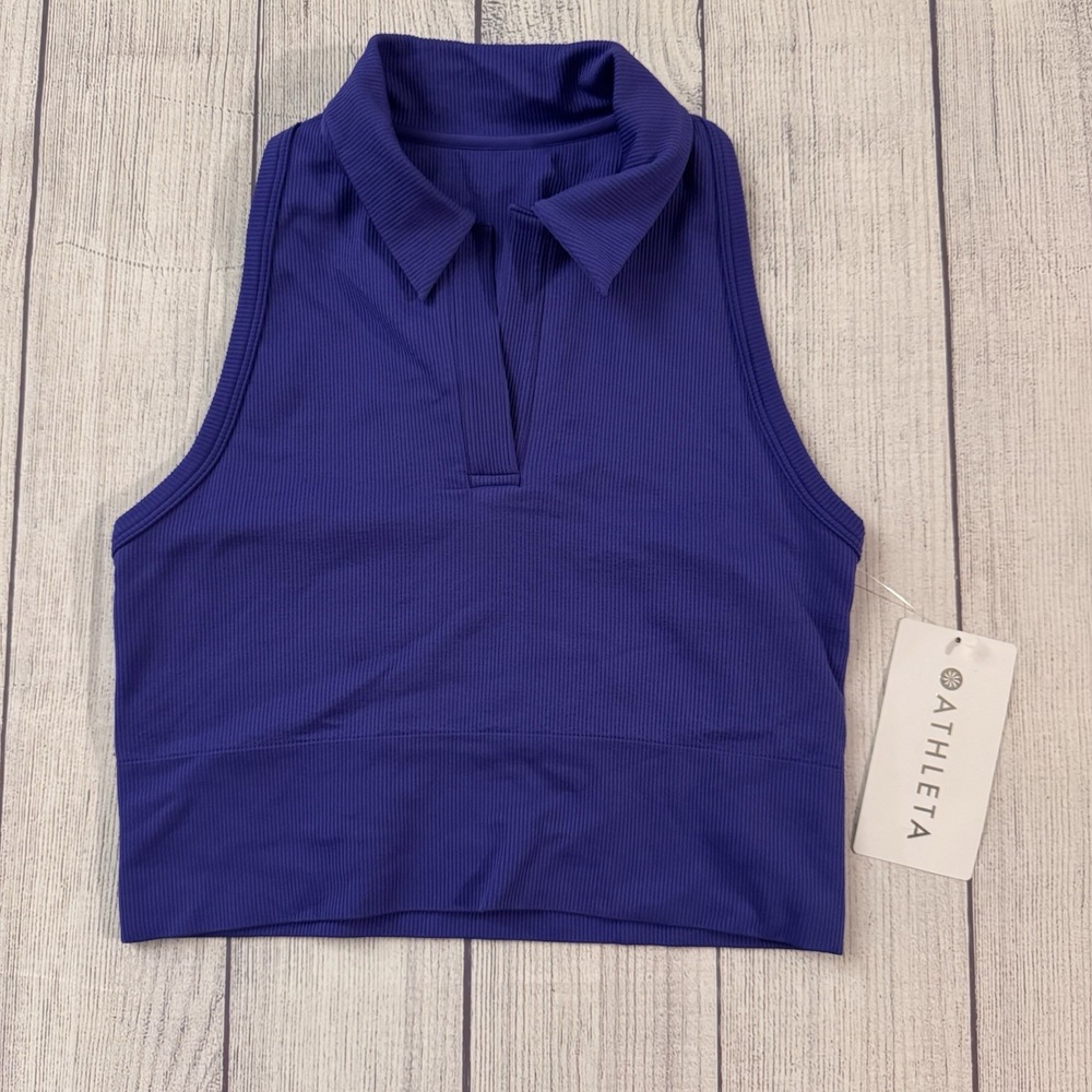 Athleta Aurora Seamless Crop Polo Tank Collared Ribbed Sleeveless Small
